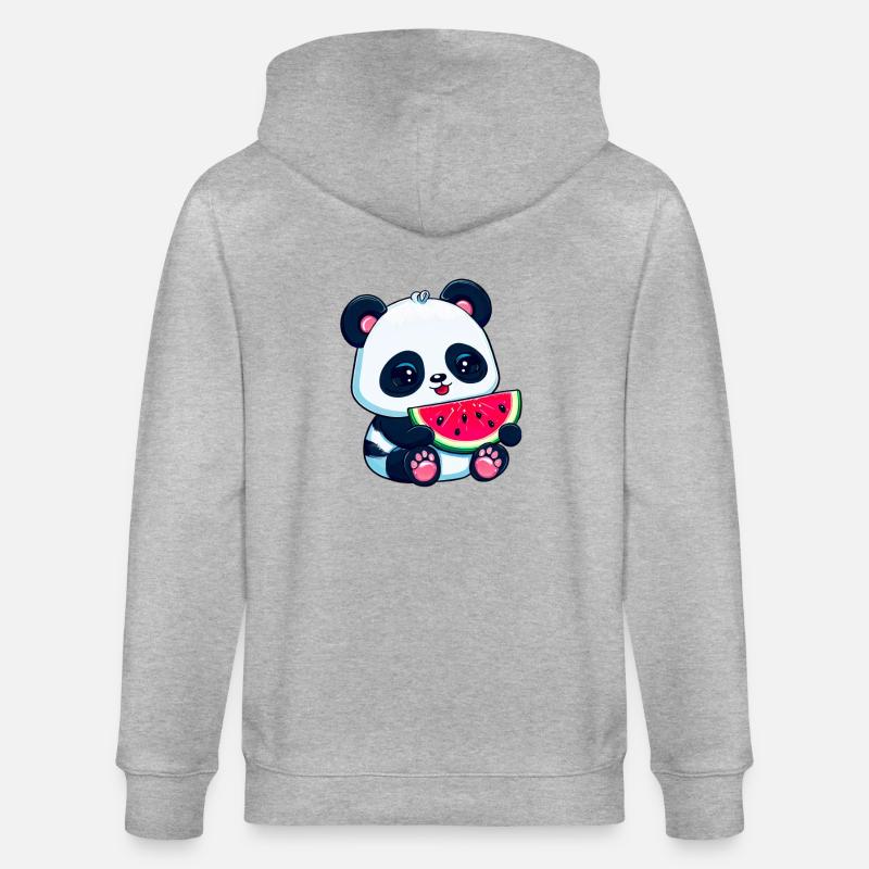 Cute panda eats watermelon - Stanley/Stella CULTIVATOR  Unisex Organic Hooded Jacket - heather grey