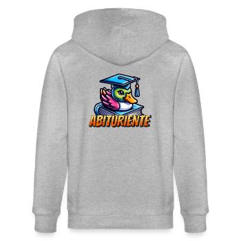 Abituriente Abi Motto - Stanley/Stella Unisex Bio-Kapuzenjacke CULTIVATOR  - Grau meliert - Hinten - Luana (180cm)