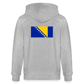 Bosnien Flagge - Stanley/Stella Unisex Bio-Kapuzenjacke CULTIVATOR  - Grau meliert - Hinten - Luana (180cm)