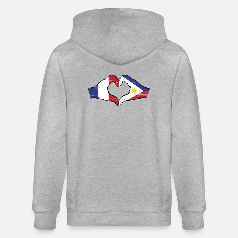 France Philippines Drapeau Mains Coeur Forme Utilisé - Veste à capuche bio CULTIVATOR Stanley/Stella Unisexe - gris chiné