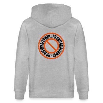 no haters allowed verboten zeichen schild stempel - Stanley/Stella Unisex Bio-Kapuzenjacke CULTIVATOR  - Grau meliert - Hinten - Luana (180cm)
