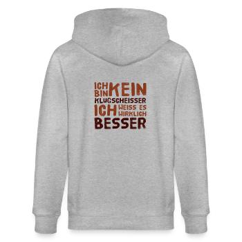 ICH BIN KEIN KLUGSCHEISSER Besserwisser Angeber - Stanley/Stella Unisex Bio-Kapuzenjacke CULTIVATOR  - Grau meliert - Hinten - Luana (180cm)