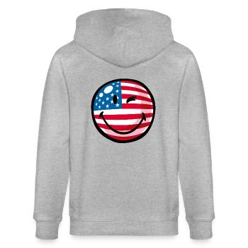 Smiley Flag USA - Stanley/Stella Unisex Bio-Kapuzenjacke CULTIVATOR  - Grau meliert - Hinten - Luana (180cm)