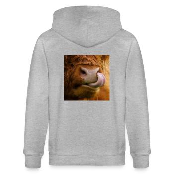 Mundschutz | Kuh mit Zunge draußen | Atemmaske - Stanley/Stella Unisex Bio-Kapuzenjacke CULTIVATOR  - Grau meliert - Hinten - Luana (180cm)