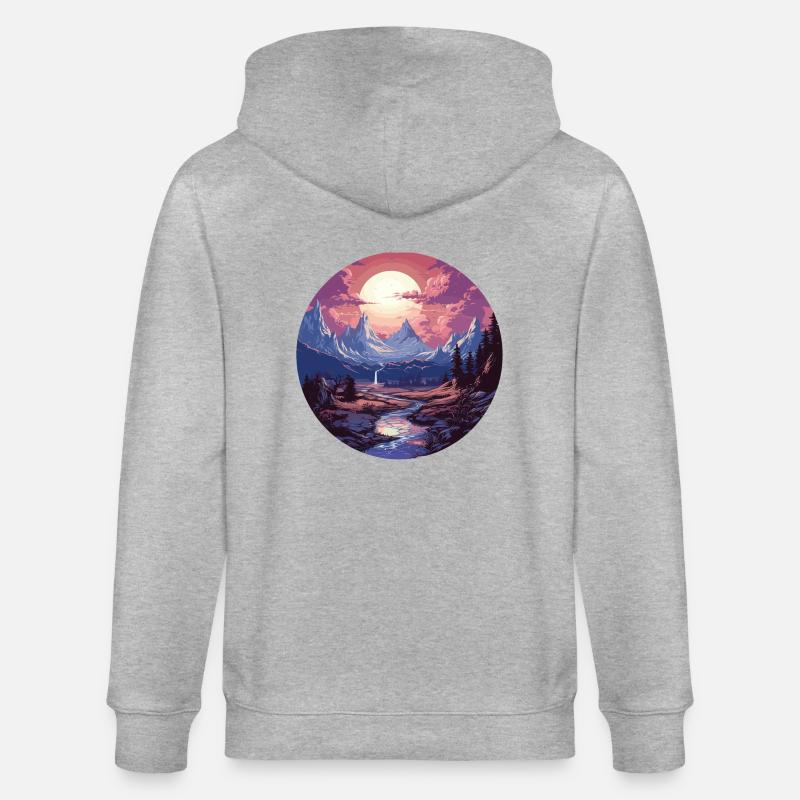 Landschaft - Illustration - Stanley/Stella Unisex Bio-Kapuzenjacke CULTIVATOR  - Grau meliert
