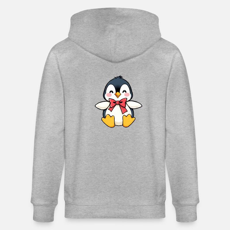 Charmanter Pinguin mit roter Fliege - Stanley/Stella Unisex Bio-Kapuzenjacke CULTIVATOR  - Grau meliert