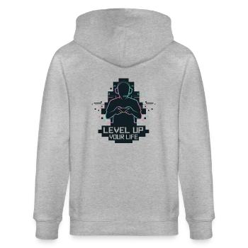 Level Up Your Life – Gamer-Silhouette - Stanley/Stella Unisex Bio-Kapuzenjacke CULTIVATOR  - Grau meliert - Hinten - Luana (180cm)