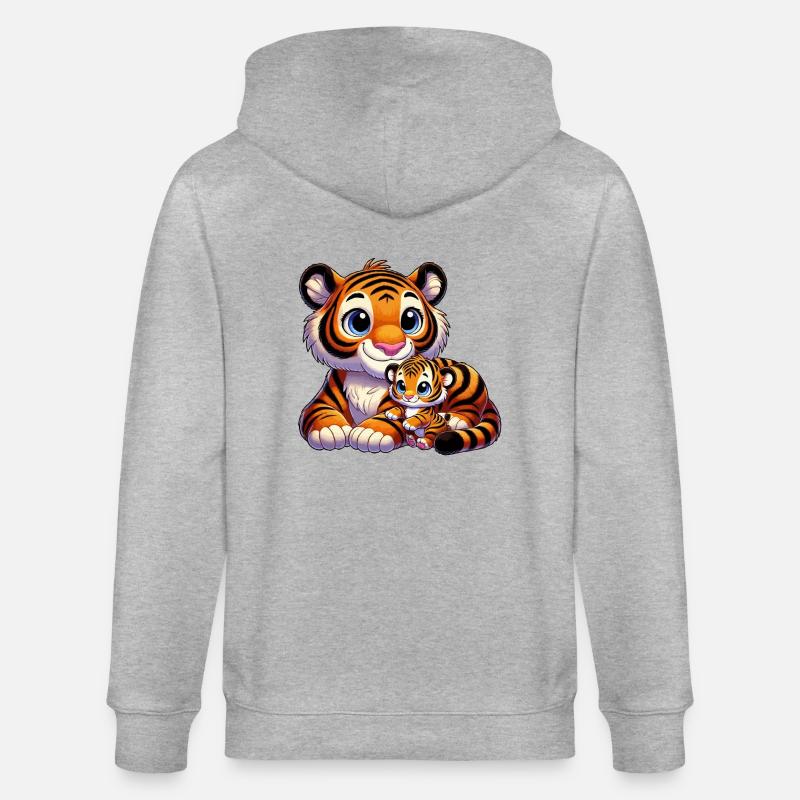 Tigermutter mit Kind - Stanley/Stella Unisex Bio-Kapuzenjacke CULTIVATOR  - Grau meliert