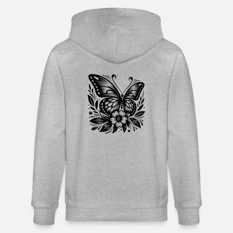 Conception de tatouage floral avec papillon - Veste à capuche bio CULTIVATOR Stanley/Stella Unisexe - gris chiné