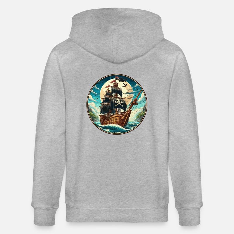 Pirate ship large - Stanley/Stella CULTIVATOR  Unisex Organic Hooded Jacket - heather grey