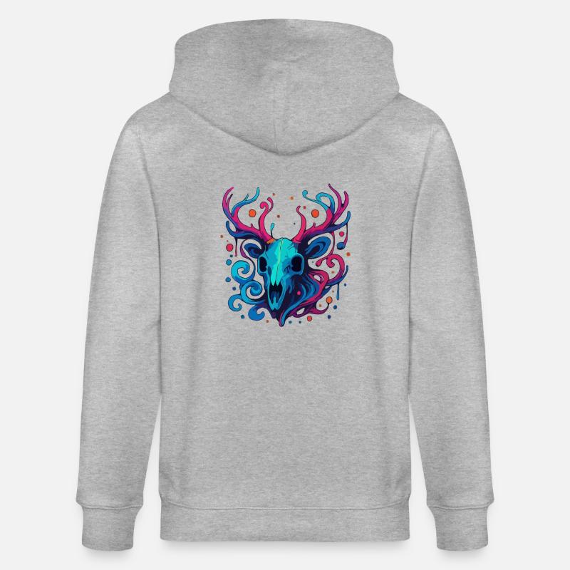 Antler Skull - Stanley/Stella CULTIVATOR  Unisex Organic Hooded Jacket - heather grey