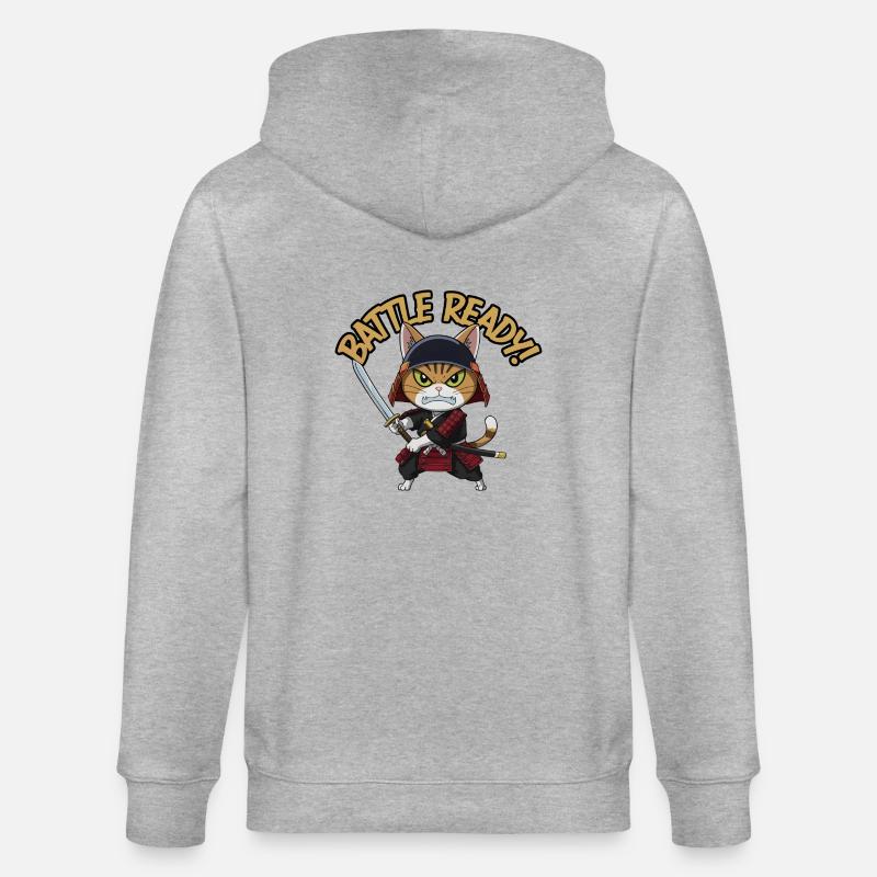 Samurai-Katze - Stanley/Stella Unisex Bio-Kapuzenjacke CULTIVATOR  - Grau meliert
