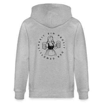 Bier Mädchen - Ein Prosit der Gemütlichkeit - Veste à capuche bio CULTIVATOR Stanley/Stella Unisexe - gris chiné - Dos - Luana (180cm)