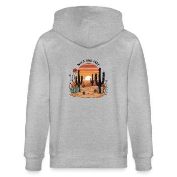 Wild and Free – Retro Wüste & Kakteen - Stanley/Stella Unisex Bio-Kapuzenjacke CULTIVATOR  - Grau meliert - Hinten - Luana (180cm)