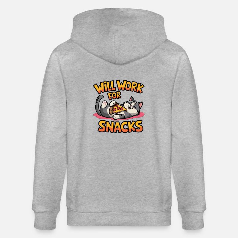 Fonctionnera pour les collations - Drôle de chat avec pizza - Veste à capuche bio CULTIVATOR Stanley/Stella Unisexe - gris chiné