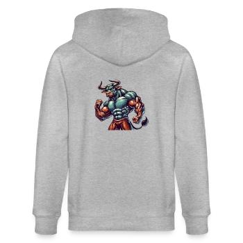 Stier Bodybuilder - Stanley/Stella Unisex Bio-Kapuzenjacke CULTIVATOR  - Grau meliert - Hinten - Luana (180cm)