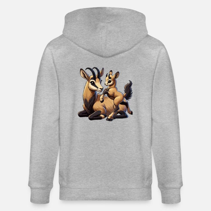 Ädelstenar klättrande get leker med unga - Ekologisk luvjacka CULTIVATOR unisex från Stanley/Stella - gråmelerad