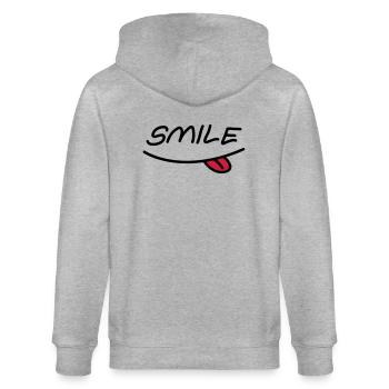 Smiley mund - Stanley/Stella Unisex Bio-Kapuzenjacke CULTIVATOR  - Grau meliert - Hinten - Luana (180cm)