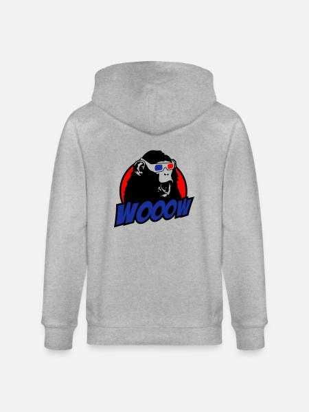 3D Glasses amazed Monkey - Stanley/Stella CULTIVATOR  Unisex Organic Hooded Jacket - heather grey
