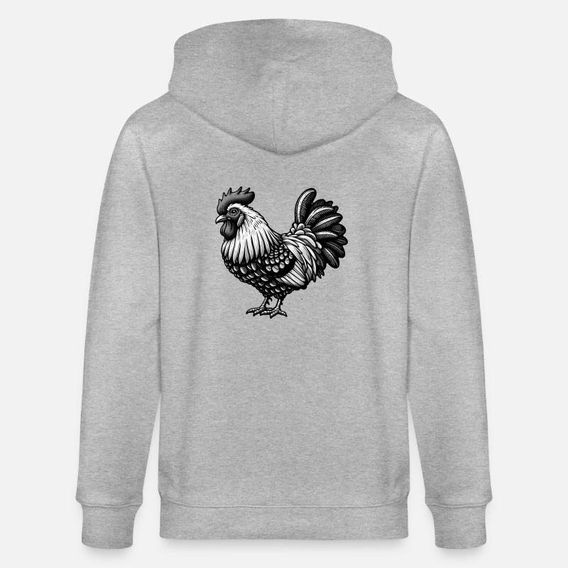 Illustration de coq complexe - Veste à capuche bio CULTIVATOR Stanley/Stella Unisexe - gris chiné