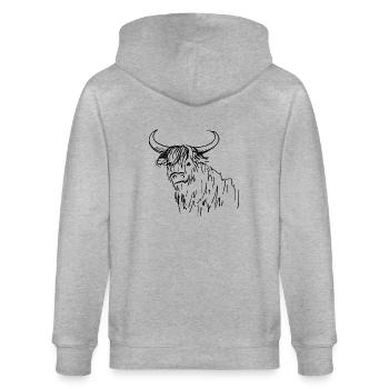 Strichzeichnung zäher schottischer Hochländer 02 - Stanley/Stella Unisex Bio-Kapuzenjacke CULTIVATOR  - Grau meliert - Hinten - Luana (180cm)