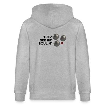 Lustige Boule Sprüche Bocciaspieler Petanque - Stanley/Stella Unisex Bio-Kapuzenjacke CULTIVATOR  - Grau meliert - Hinten - Luana (180cm)