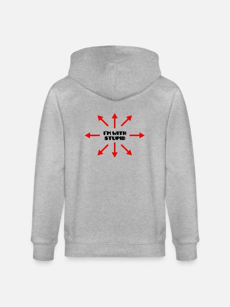 I'm with stupid :) (V) - Stanley/Stella CULTIVATOR  Unisex Organic Hooded Jacket - heather grey