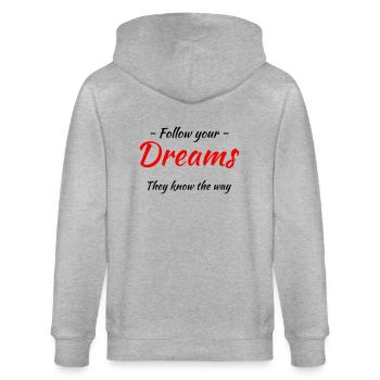 Follow your dreams! They know the way - Veste à capuche bio CULTIVATOR Stanley/Stella Unisexe - gris chiné - Dos - Luana (180cm)