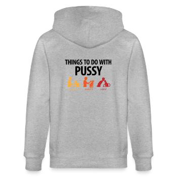 Dinge, die man mit einer Muschi machen kann. - Stanley/Stella Unisex Bio-Kapuzenjacke CULTIVATOR  - Grau meliert - Hinten - Luana (180cm)
