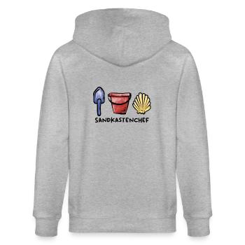 Sandkasten Chef / Spielzeug / Spielplatz / Sommer - Stanley/Stella Unisex Bio-Kapuzenjacke CULTIVATOR  - Grau meliert - Hinten - Luana (180cm)