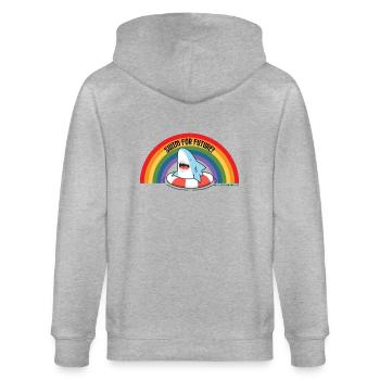 SWIM FOR FUTURE - SHARK - ANIMALS FOR FUTURE - Stanley/Stella Unisex Bio-Kapuzenjacke CULTIVATOR  - Grau meliert - Hinten - Luana (180cm)