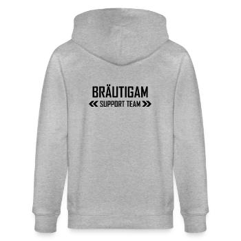 Bräutigam Support Team - Stanley/Stella Unisex Bio-Kapuzenjacke CULTIVATOR  - Grau meliert - Hinten - Luana (180cm)