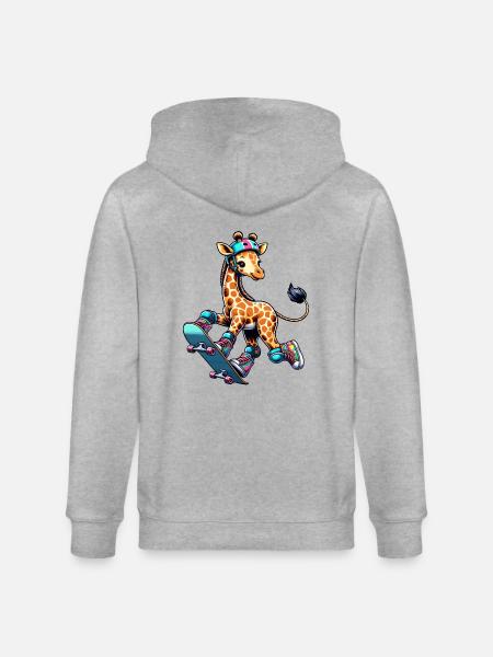 Skater giraffe on skateboard - Stanley/Stella CULTIVATOR Unisex Organic Hooded Jacket - heather grey