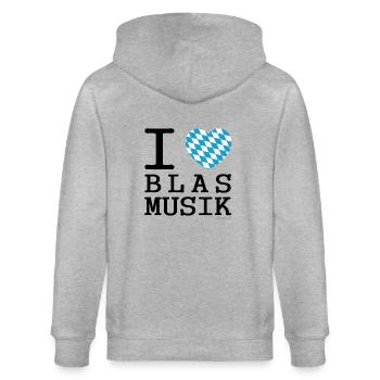 "I love Blasmusik" - Stanley/Stella Unisex Bio-Kapuzenjacke CULTIVATOR  - Grau meliert - Hinten - Luana (180cm)