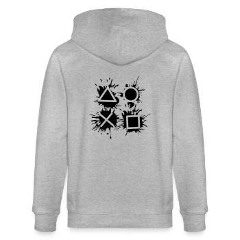 black drop X square triangle symbols controll - Stanley/Stella CULTIVATOR  Unisex Organic Hooded Jacket - heather grey - Back - Luana (180cm)