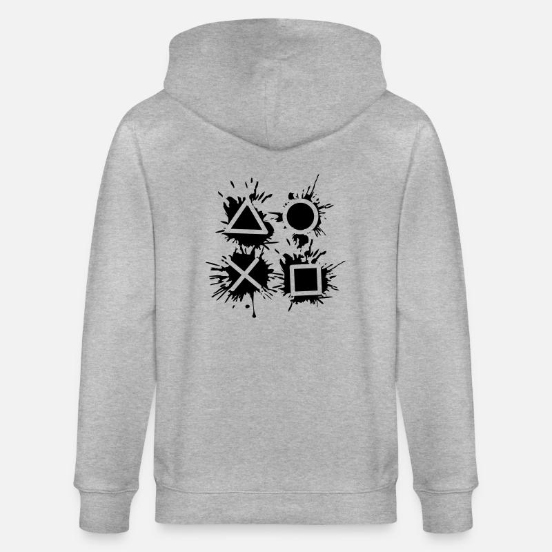black drop X square triangle symbols controll - Stanley/Stella CULTIVATOR Unisex Organic Hooded Jacket - heather grey