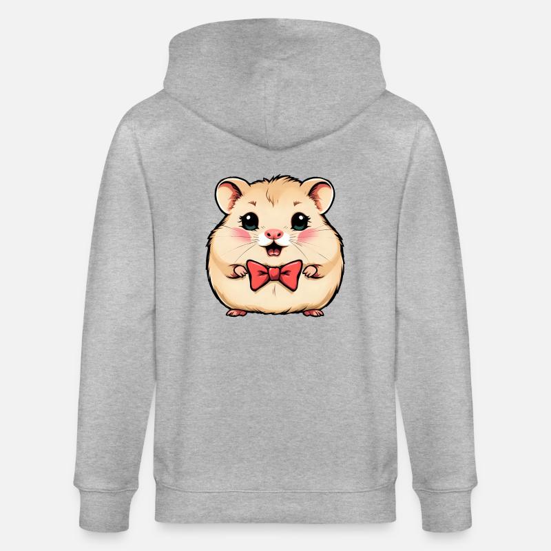 Charmanter Hamster mit roter Fliege - Stanley/Stella Unisex Bio-Kapuzenjacke CULTIVATOR  - Grau meliert