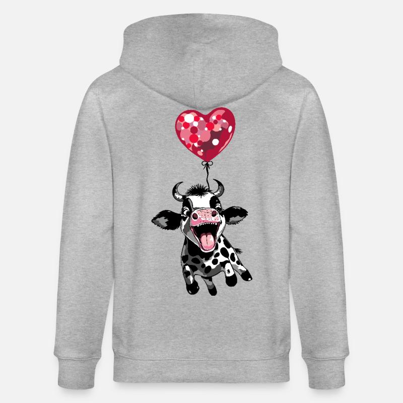 Springendes Kälbchen mit Herzballon - Kuh Kalb - Stanley/Stella Unisex Bio-Kapuzenjacke CULTIVATOR  - Grau meliert
