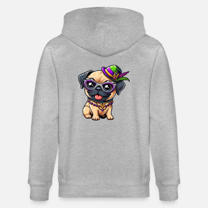 Mardi Gras Pug Comic Style - Stanley/Stella CULTIVATOR  Unisex Organic Hooded Jacket - heather grey