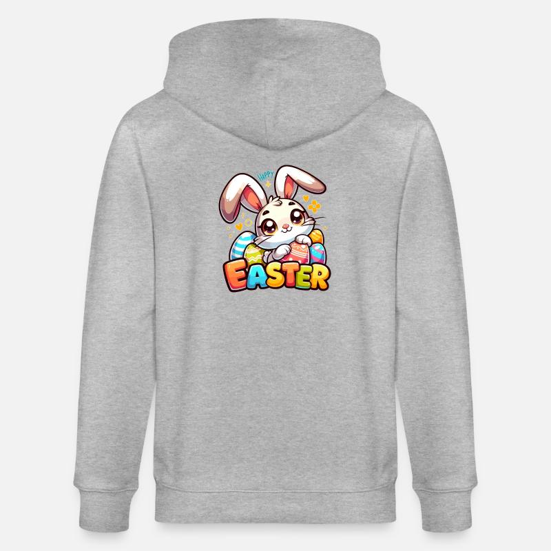 Happy Easter - Easter Bunny Illustration - Stanley/Stella CULTIVATOR Unisex Organic Hooded Jacket - heather grey