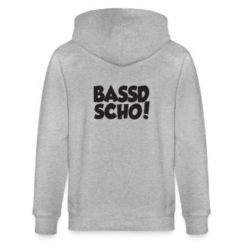 Bassd Scho! Passt schon Bass Bassist - Stanley/Stella Unisex Bio-Kapuzenjacke CULTIVATOR  - Grau meliert - Hinten - Luana (180cm)