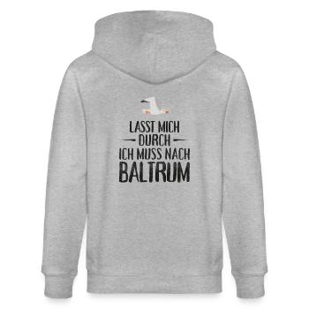 Lasst mich durch ich muss nach Baltrum Möwe - Stanley/Stella Unisex Bio-Kapuzenjacke CULTIVATOR  - Grau meliert - Hinten - Luana (180cm)
