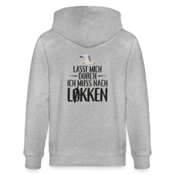 Lasst mich durch nach Løkken Loekken Möwe - Stanley/Stella Unisex Bio-Kapuzenjacke CULTIVATOR  - Grau meliert - Hinten - Luana (180cm)