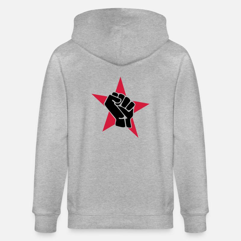 Roter Stern mit Faust - Stanley/Stella Unisex Bio-Kapuzenjacke CULTIVATOR  - Grau meliert