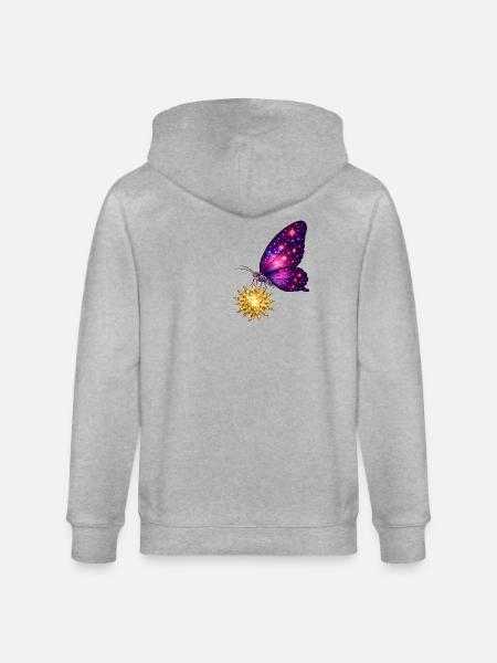 Golden Sun and space butterfly. - Stanley/Stella CULTIVATOR  Unisex Organic Hooded Jacket - heather grey