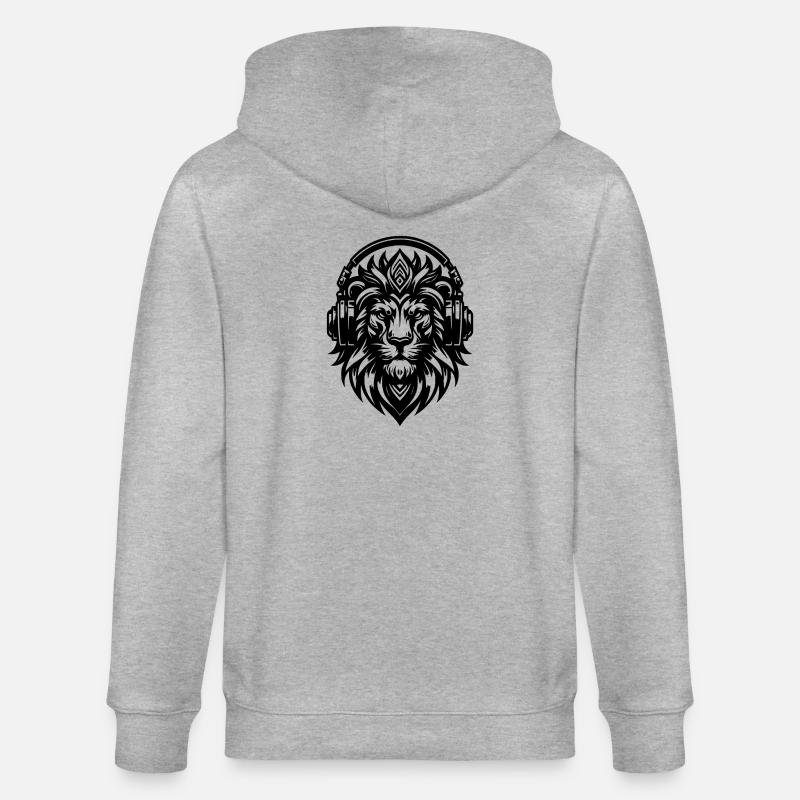 Grimmiger Löwe mit Kopfhörer - Stanley/Stella Unisex Bio-Kapuzenjacke CULTIVATOR  - Grau meliert