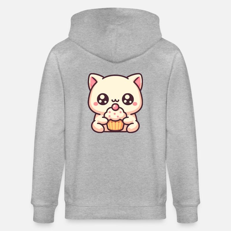 Süße Katze mit cupcake - Stanley/Stella Unisex Bio-Kapuzenjacke CULTIVATOR - Grau meliert