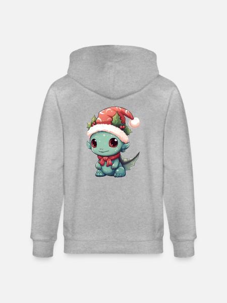 Christmas Laughter: Happy Dragon with - Stanley/Stella CULTIVATOR Unisex Organic Hooded Jacket - heather grey