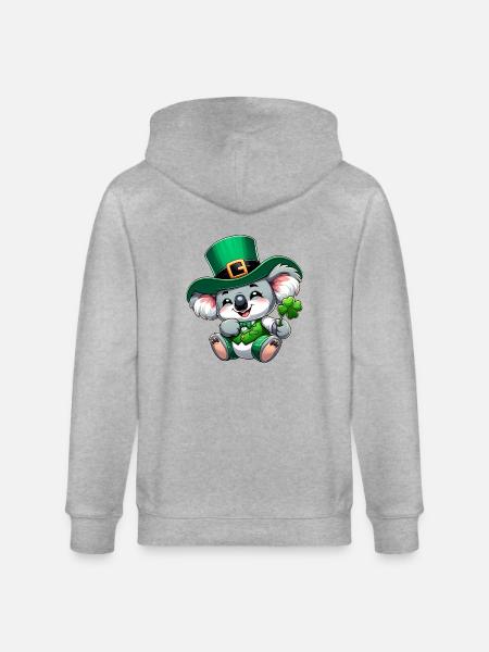 St. Patrick's Day Koala Cartoon - Stanley/Stella CULTIVATOR Unisex Organic Hooded Jacket - heather grey