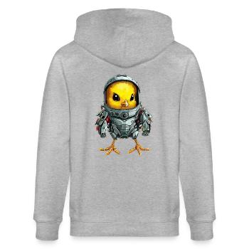 Huhn im Mech Anzug, Futuristisches Roboter-Design - Stanley/Stella Unisex Bio-Kapuzenjacke CULTIVATOR  - Grau meliert - Hinten - Luana (180cm)